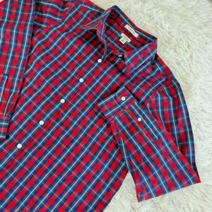 L.L.Bean Mens Wrinkle Free Plaid Button Down Shirt Red Blue Green Casual Preppy